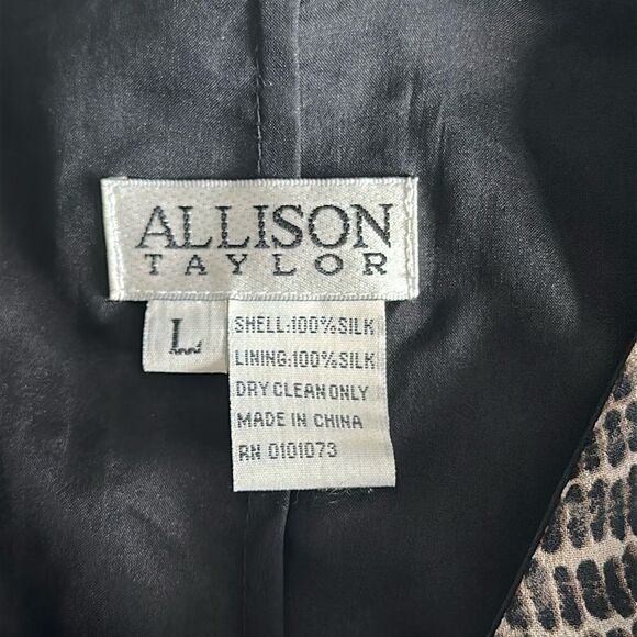 VTG Allison Taylor 100% Silk Dress Abstract Animal Print 90s Y2K Midi Size L - Picture 6 of 8
